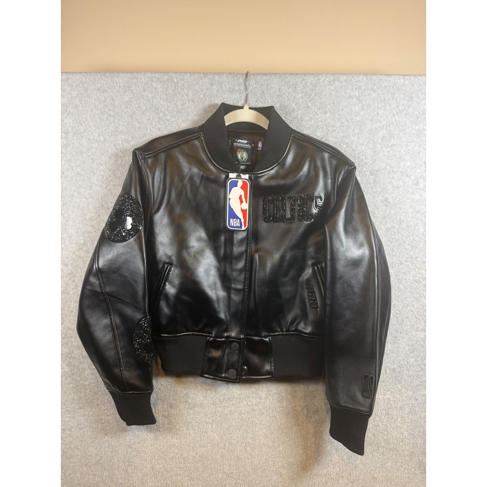 Pro Standard Boston Celtics NBA Faux Leather Bomber Jacket Black Womens M NWT